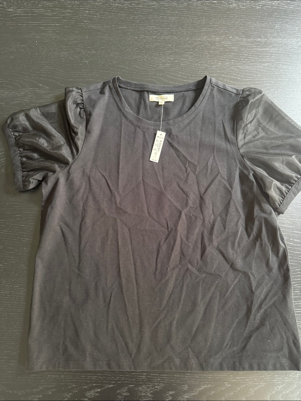 Madewell Black Short Sleeve Tee with Sheer Puff Sleeves